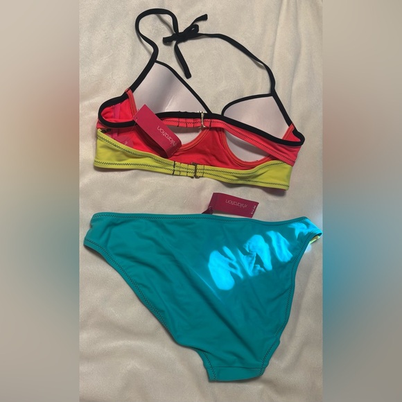 Women's Colorblock Padded Bikini Set - Neon Pink, Aqua & Yellow - Picture 2 of 2